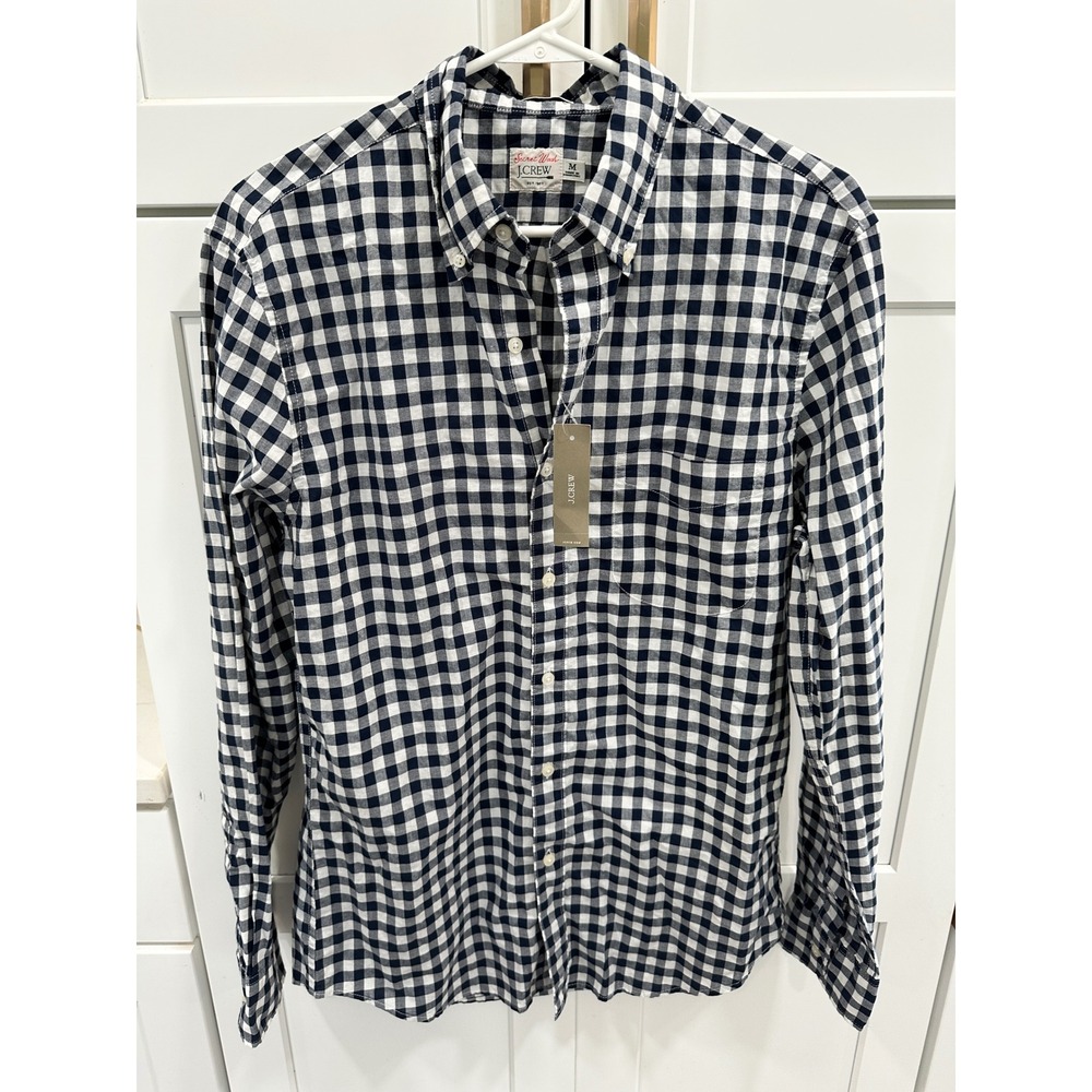 J.Crew Secret Wash Shirt Mens Medium Button Down Blue White Gingham Check